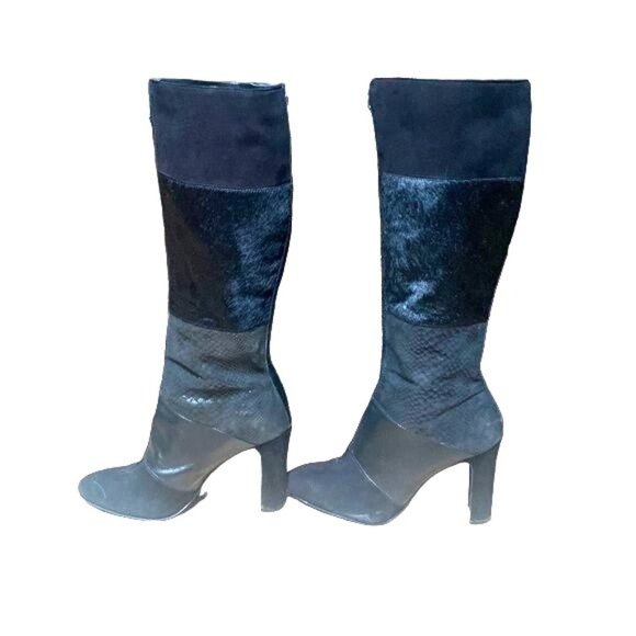 Anne Klein AK7 Jaimelee style BLACK GENUINE LEATHER HAIR SNAKE ZIP FRONT HIGH HE - Picture 3 of 9